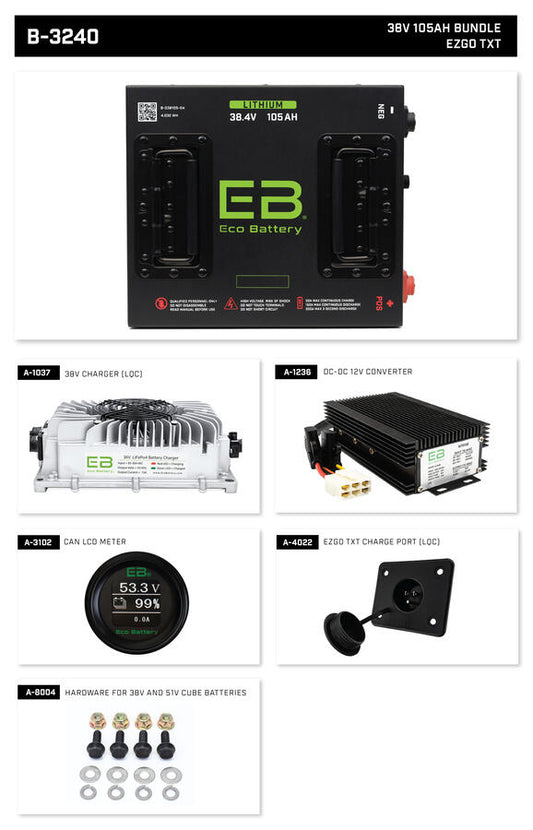 Eco Lithium Battery Complete Bundle for EZGO Freedom (TXT 36V) 38V 105Ah - Cube