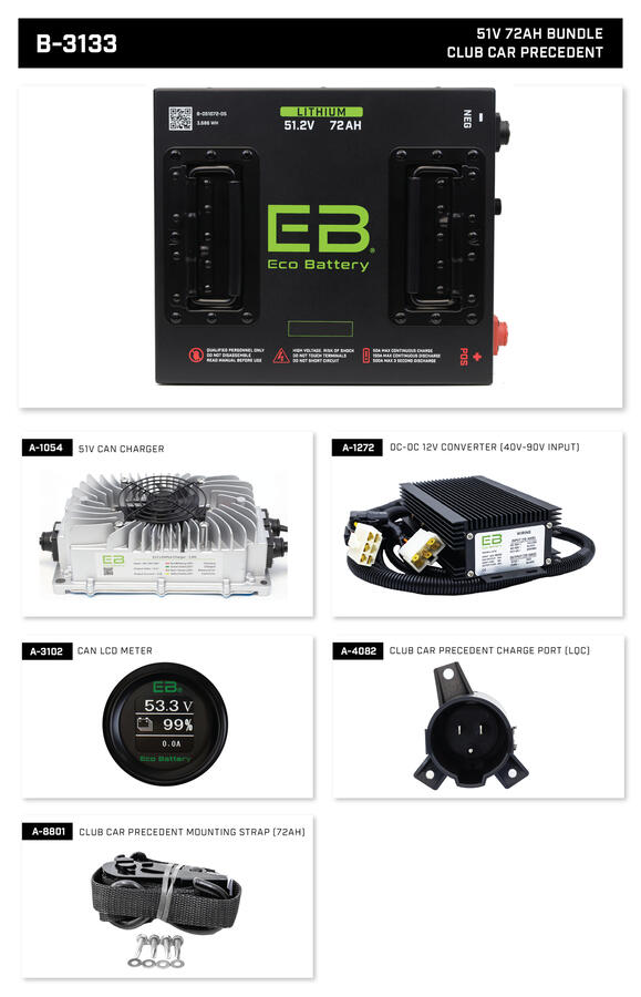 Eco Lithium Battery Complete Bundle for 2004-2008 Club Car Precedent 51V 72Ah - Cube